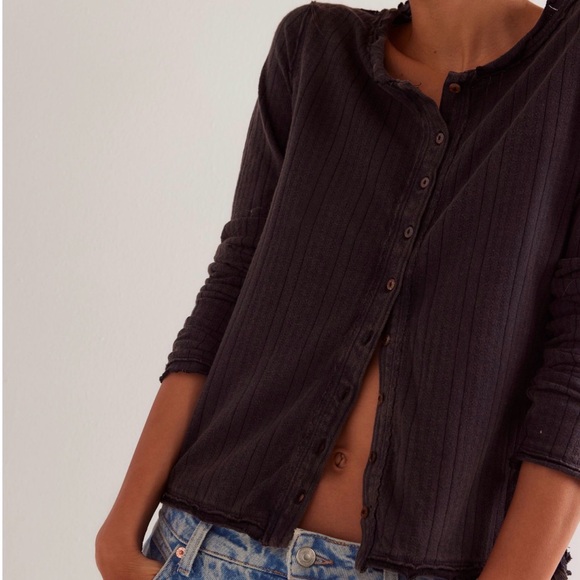 New We The Free Penny Pointelle Cardigan ~ Black - Picture 1 of 10